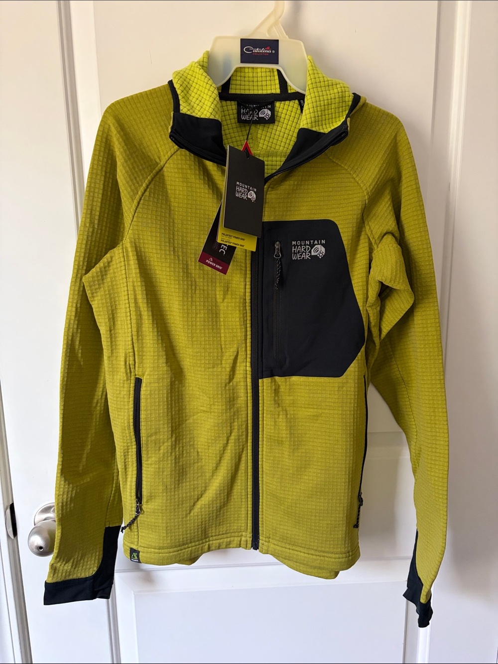 Mountain Hardwear Lime Green Hooded Performance Jacket with Black Chest Panel